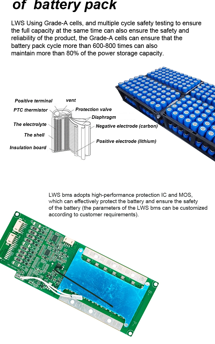 Lws Volt LiFePO4 Battery Pack 12V 24V 36V 48V 60V 72V 40ah 50ah 60ah 100ah Electric Bicycle Lithium Ion Battery